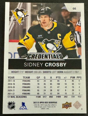 2022-23 Credentials Sidney Crosby Orange /149 back